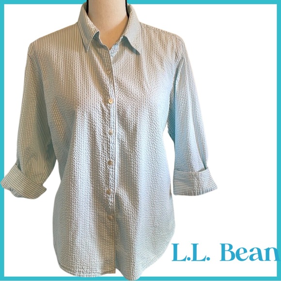 L.L. Bean Tops - L.L. Bean Seersucker Stripe Shirt Size Large